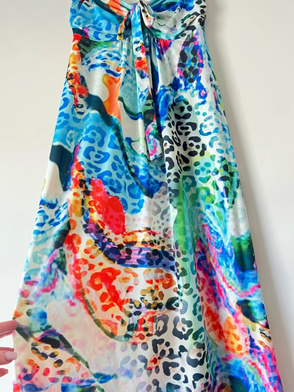VENUS Multicolor Tie-Front Maxi Dress in Aqua, Blue, Pink and Leopard Print - Picture 4 of 8
